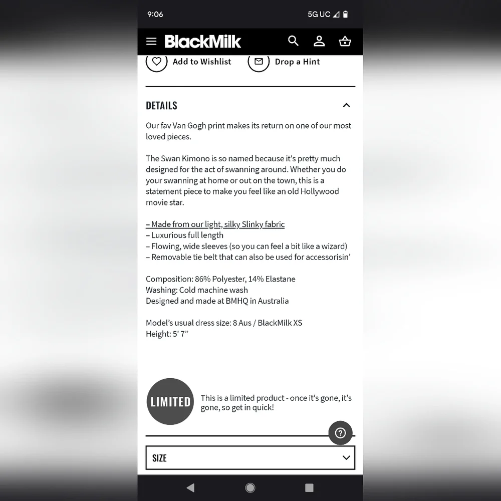 Blackmilk Starry Night 2.0 Kimono Robe - Picture 3 of 7